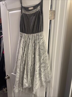 Altar'd State Charcoal and White Lace Midi Dress